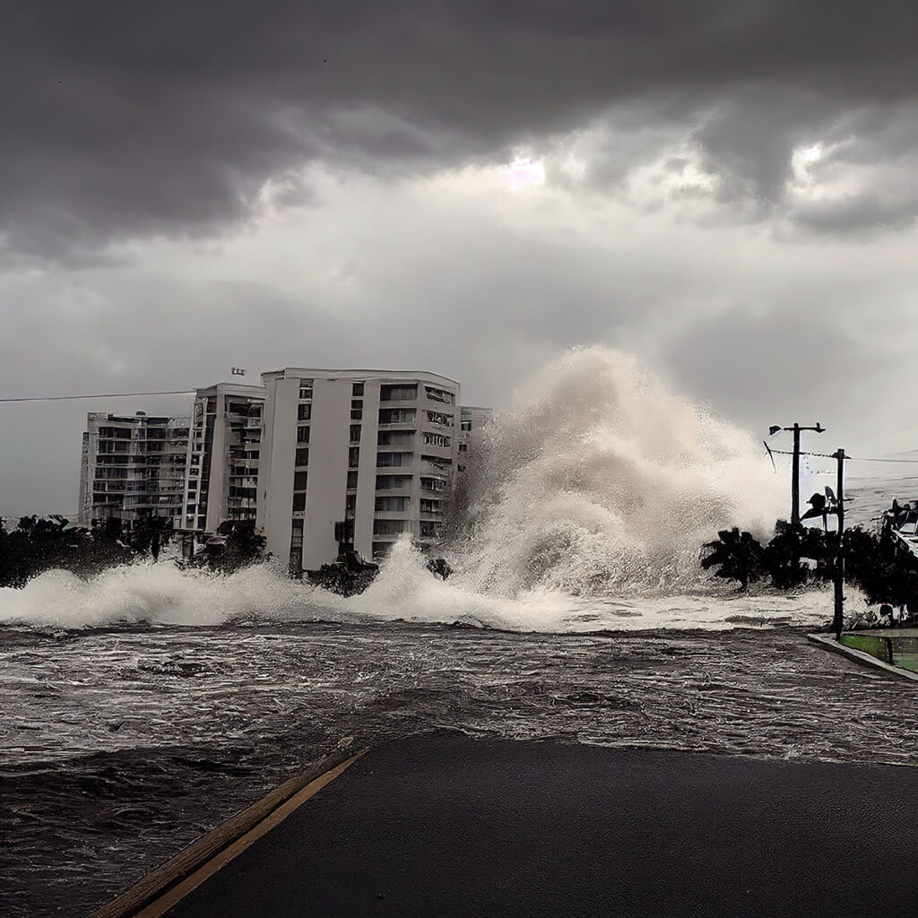 Fort,Myers,City,Streets,Destroyed,By,Hurricane,,Huge,Waves,,Flood,